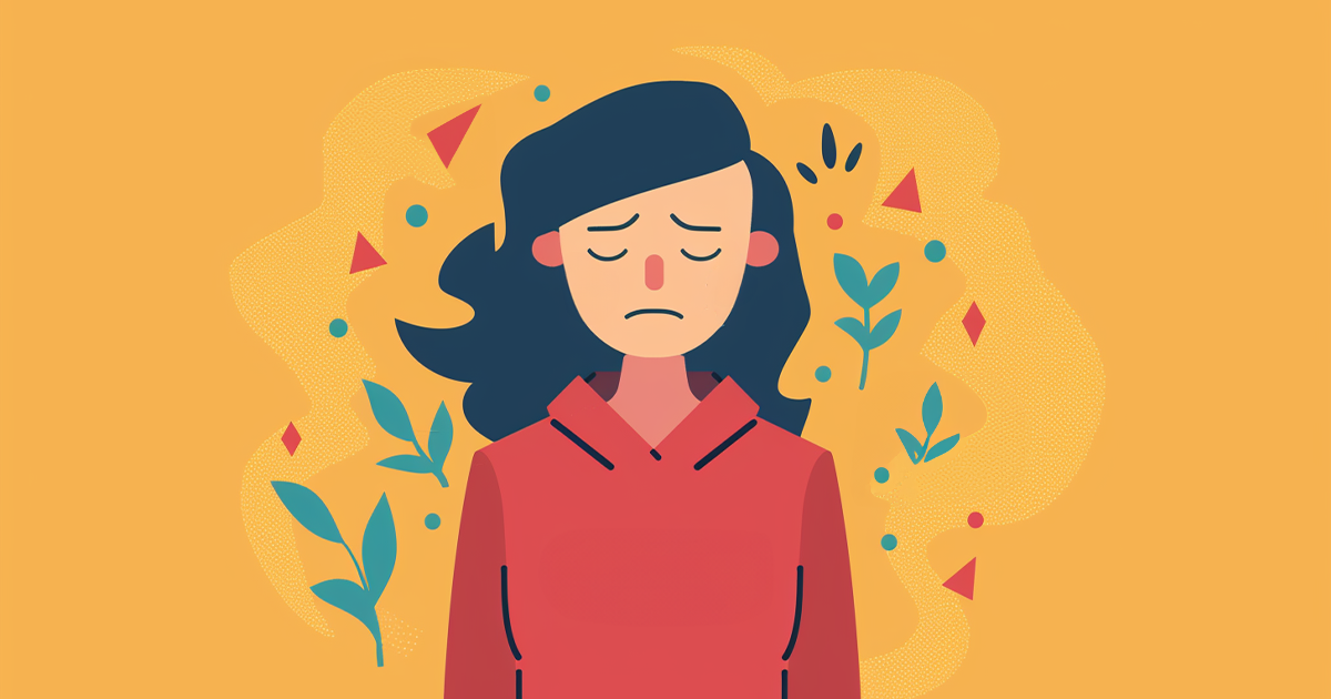 a graphic that depicts a sad girl wearing a red sweater 